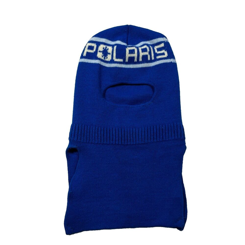 Vintage 80s Polaris Balaclava Ski Mask Blue Made in USA Snowmobile Face Mask